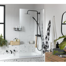 Straight Half Screen Bath Screen - Silver | Modern Bathroom Glass Shower Panel