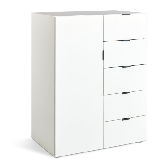 Zeke 1 Door 5 Drawer Short Wardrobe - White | Compact Clothing Organization