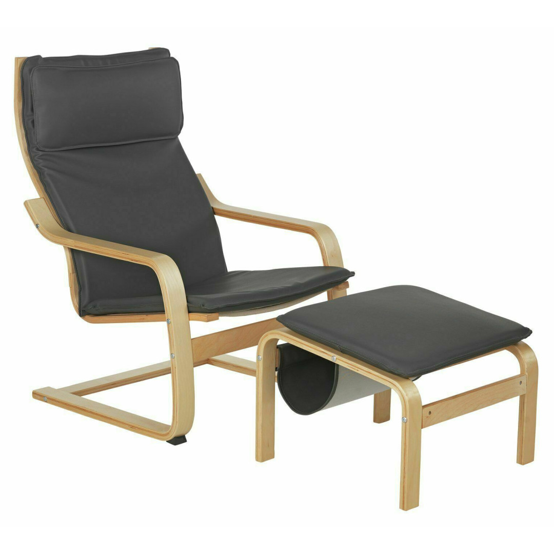 Habitat Bentwood High Back Chair & Footstool - Grey