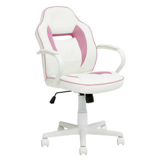 Faux Leather Mid Back Gaming Chair - White & Pink