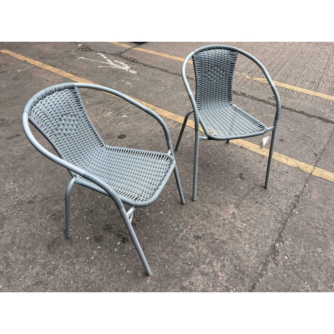 Rattan Effect Balcony Pair Of Chairs - Grey