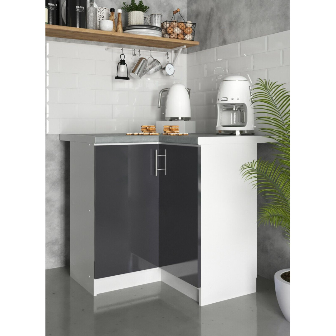 Kitchen Corner Base Cabinet 800mm Cupboard Unit - Dark Grey Gloss