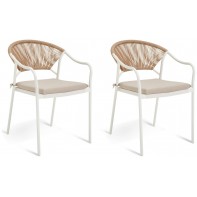 Elvas Set of 2 Rattan Effect Garden Chair - Natural