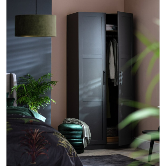 Munich Panelled 2 Door Wardrobe - Anthracite | Contemporary double door closet