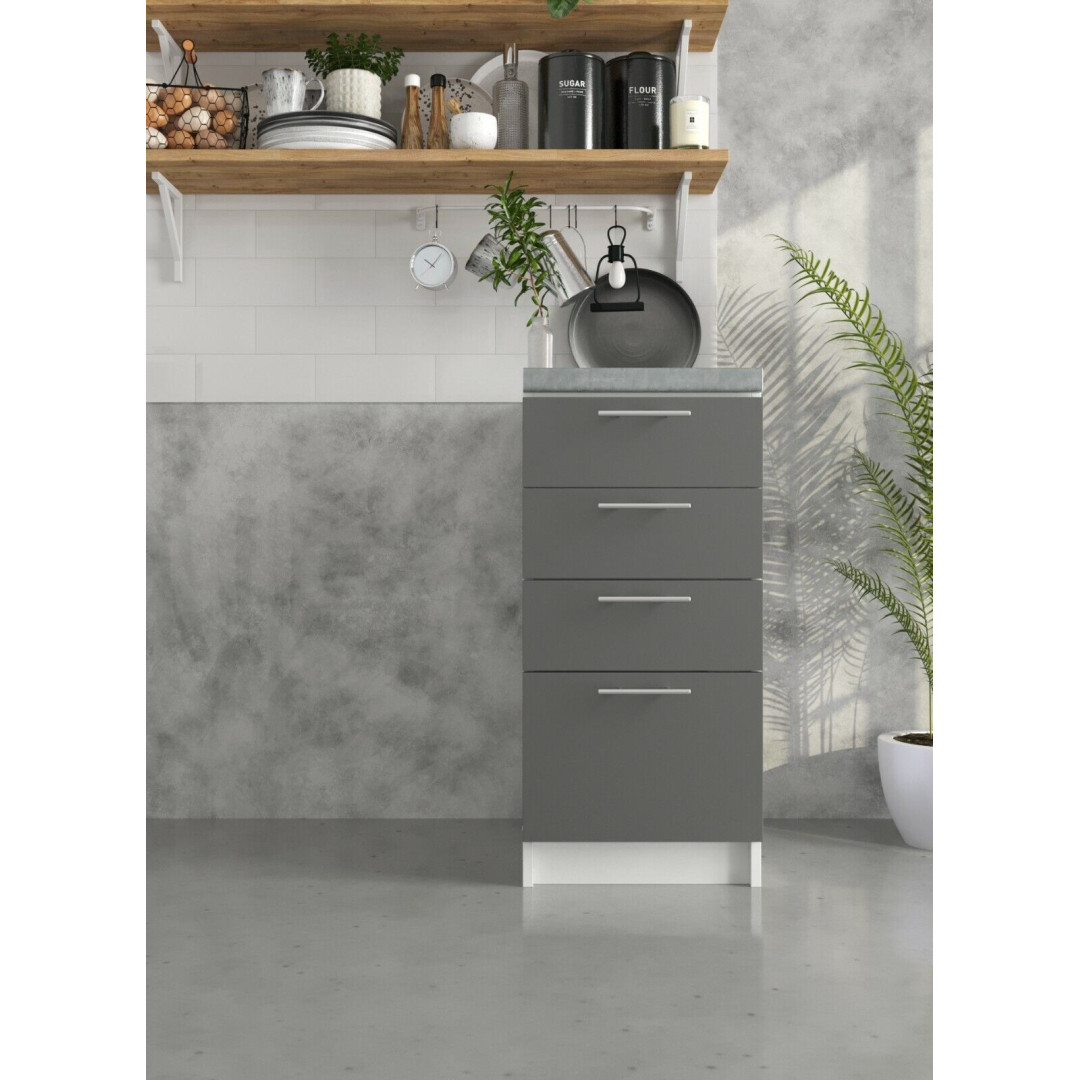 JD Greta Kitchen 400mm Base Drawer Cabinet (Dark Grey / Grey / White) Choose 
