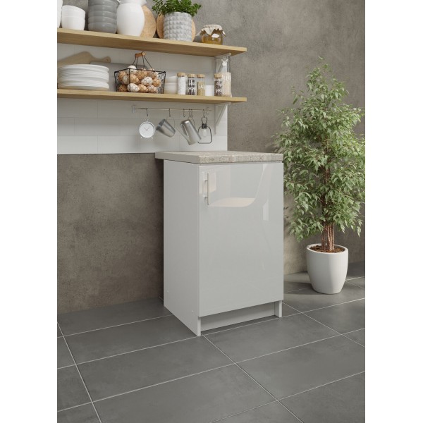 Kitchen Base Unit 500mm Storage Cabinet & Doors 50cm - White Gloss With Worktop