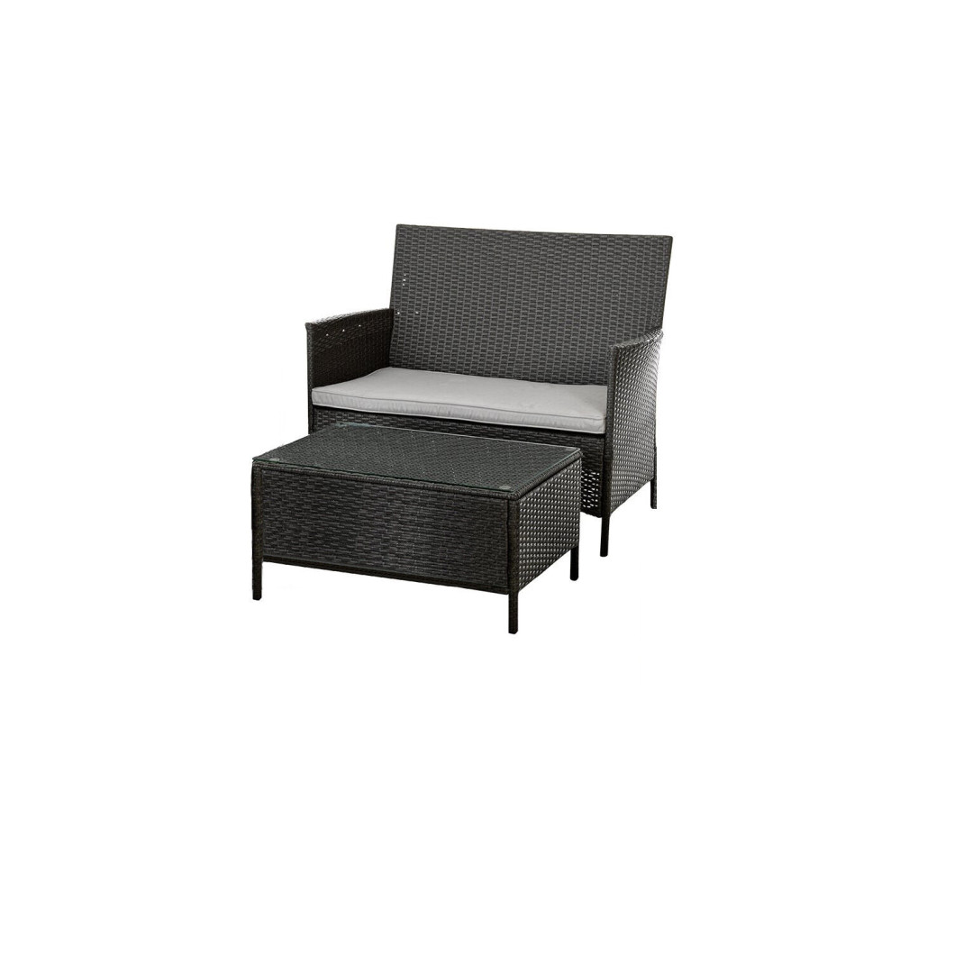2 Seater Rattan Effect Sofa nd Coffee table Set - Dark Grey