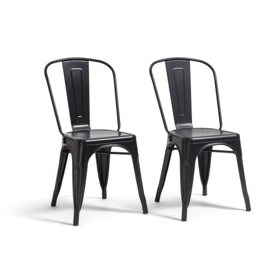 Industrial Pair of Metal Dining Chairs-Matt Black | Industrial dining chairs