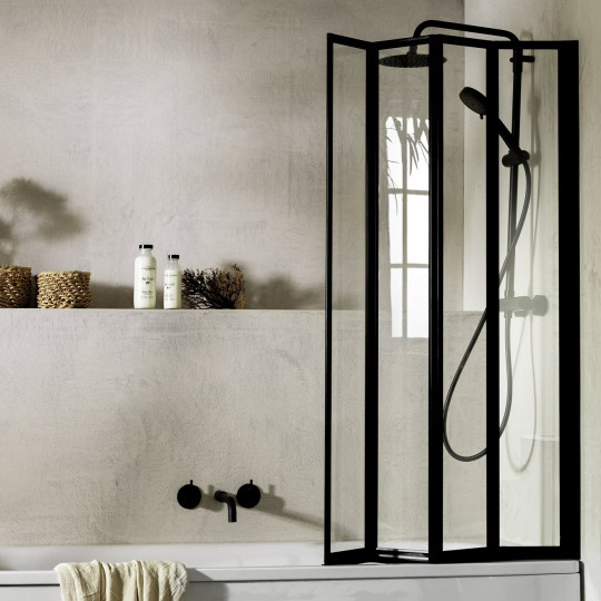 Home 3mm 4 Fold bath Screen - Black