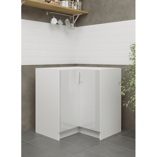 Kitchen Base Corner Unit 800mm Cabinet & Doors 80cm - White Gloss (No Worktop)