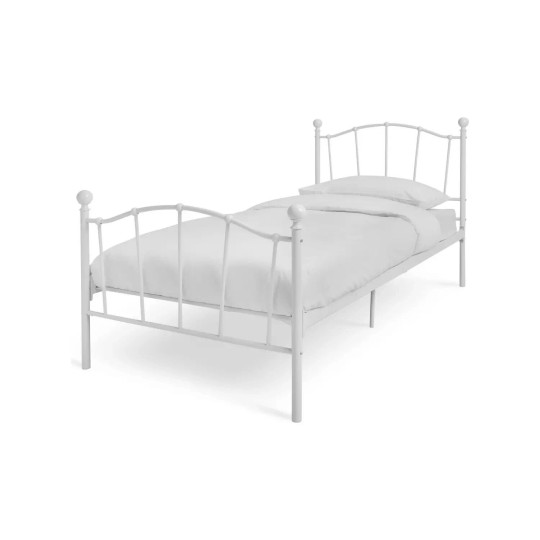 Fleur Single Metal Bed Frame - White with Single Memory Foam Mattress