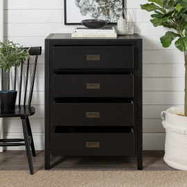 Walker Edison Tallboy Chest of Drawers 4 Storage Drawer Cabinet Black Solid Wood Walker Edison Tallboy Chest of Drawers 4 Storage Drawer Cabinet Black Solid Wood
