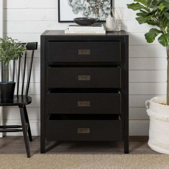 Tall Chest of Drawers Black Wooden Bedroom Storage Cabinet Tallboy 4 Drawer Unit