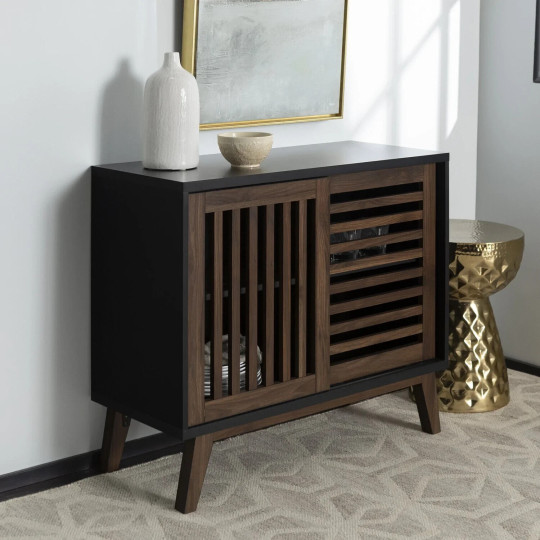 Walker Edison Modern Sliding Slat Door Accent Cabinet - Walnut