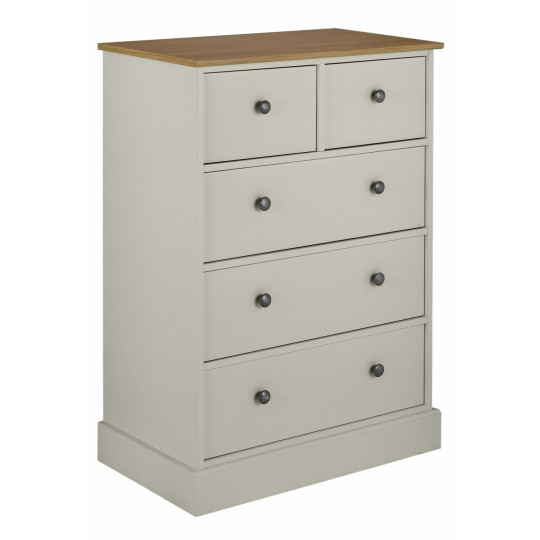 Kensington 5 Drawer Chest - Soft Grey/Oak Effect | Two Tone Aesthetic