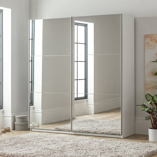Holsted Mirrored 180cm Sliding Wardrobe - White | Closet Interior Style Storage