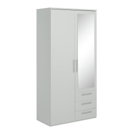 Home Brisbane 2 Door 3 Drawer Mirror Wardrobe – Grey | Sleek Neutral Aesthetic