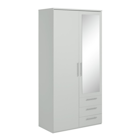 Home Brisbane 2 Door 3 Drawer Mirror Wardrobe – Grey | Sleek Neutral Aesthetic