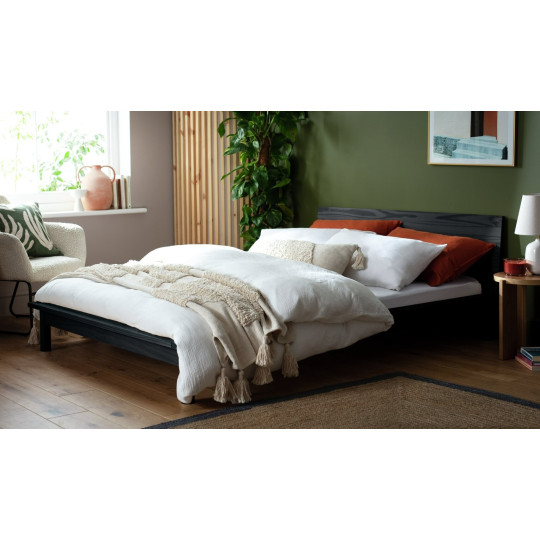 Akio Small Double Wooden Platform Bed Frame - Black