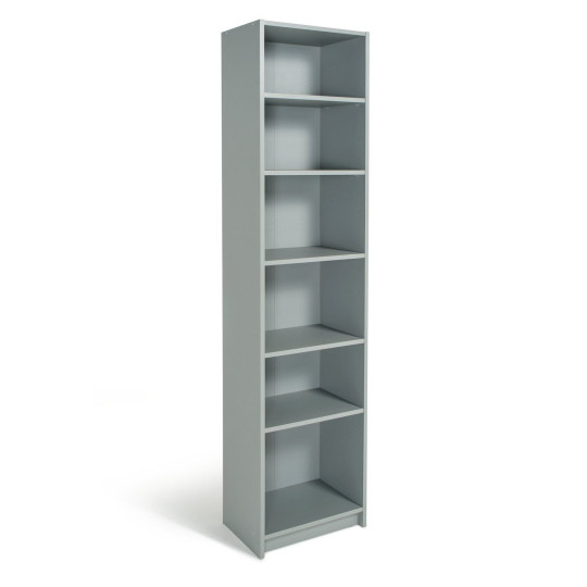 Maine Narrow 6 Shelf Bookcase - Shelving Storage Unit Display Cabinet - Grey