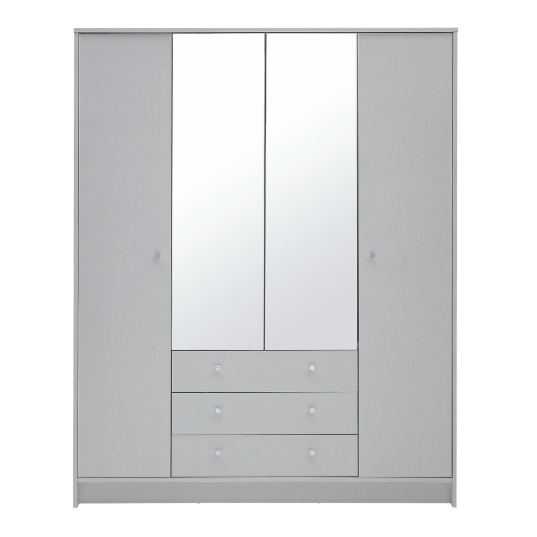Home Malibu 4 Door 3 Drawer Mirror Wardrobe - Grey | Reflective Design Feature Home Malibu 4 Door 3 Drawer Mirror Wardrobe - Grey | Reflective Design Feature