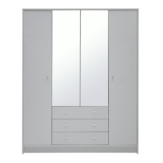 Home Malibu 4 Door 3 Drawer Mirror Wardrobe - Grey | Reflective Design Feature