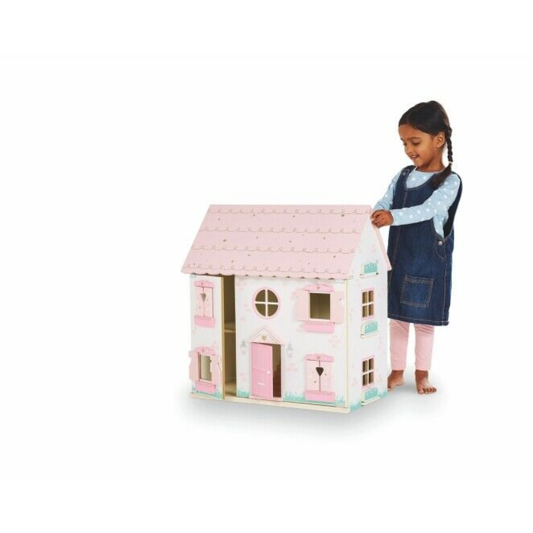 Wooden Dolls House Kids Toy Pink