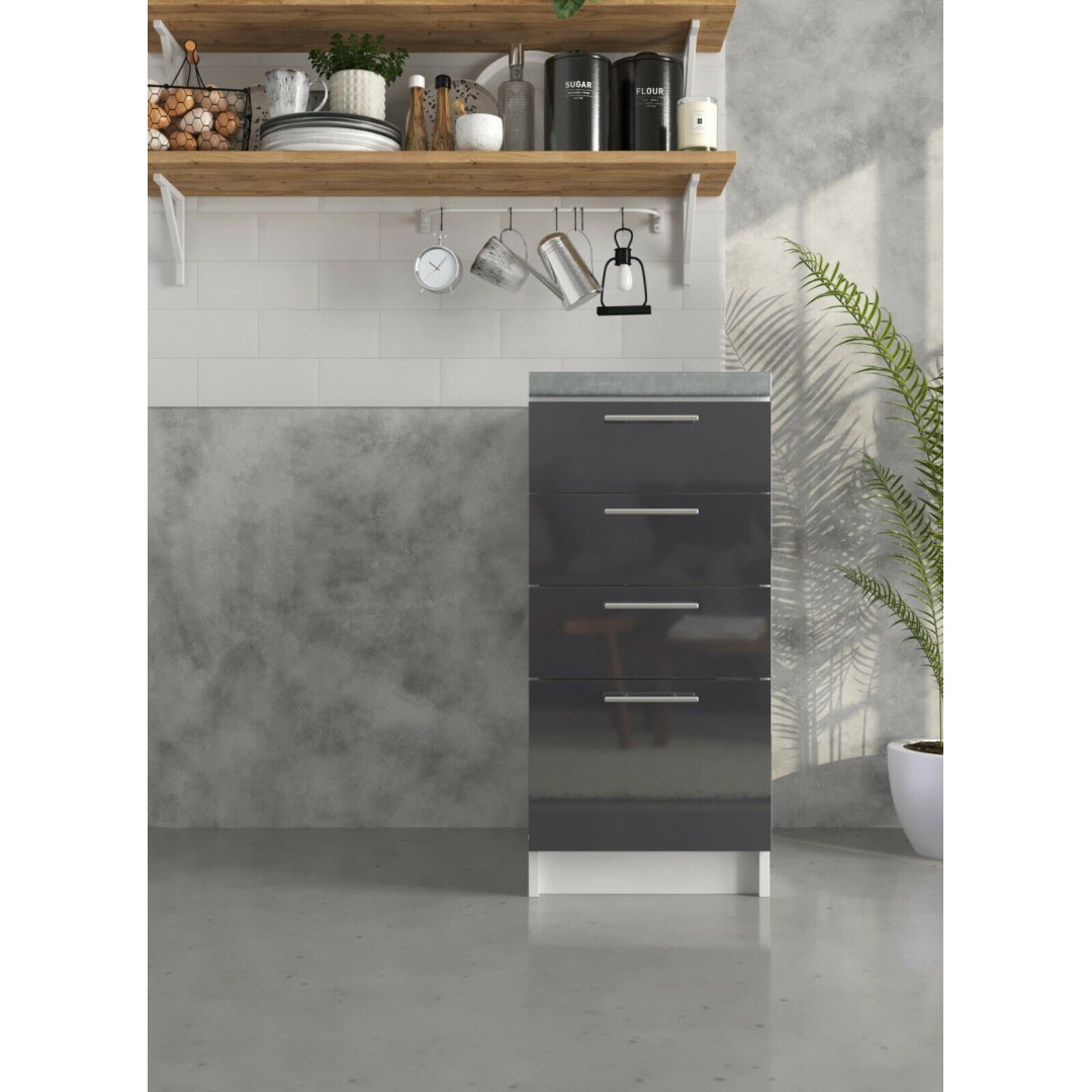 JD Greta Kitchen 400mm Base Drawer Cabinet - Dark Grey Gloss