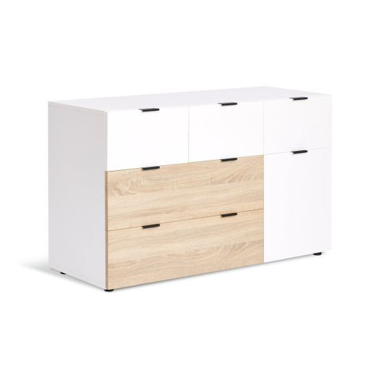 Zeke Wide 5 Drawer Chest - White & Oak | Spacious Item Storage