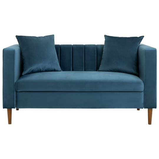 Home Everly Velvet 2 Seater Sofa - Blue | Modern Upholstered Couch Living Room