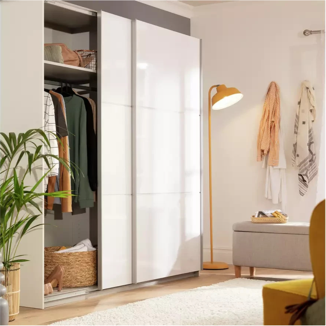 Holsted 200cm Sliding Wardrobe White Gloss | Bedroom Storage Furniture Unit Holsted 200cm Sliding Wardrobe White Gloss | Bedroom Storage Furniture Unit