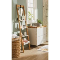 Bamboo Ladder with Mirror Shelving Unit - Two Tone