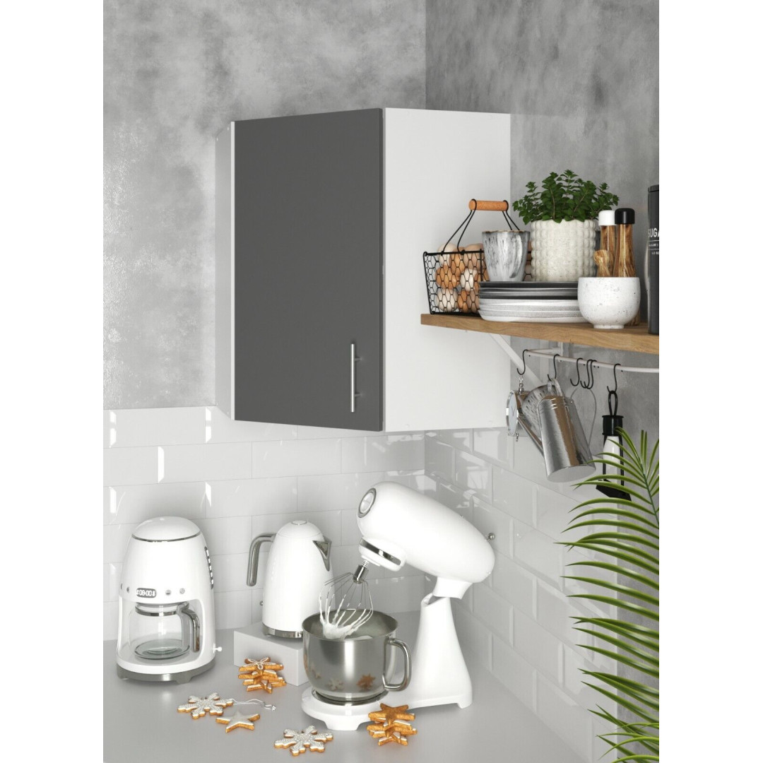 Kitchen Corner Wall Cabinet 600mm Cupboard Unit - Dark Grey - Grey - White Matt