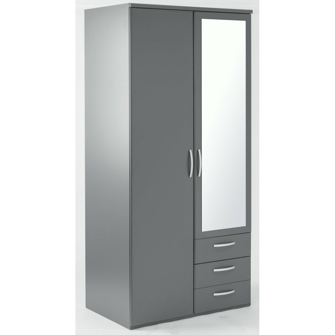 New Hallingford 2Dr 3Drw Mirrored Wardrobe - Grey