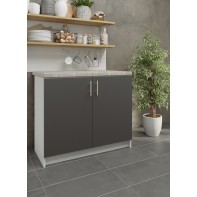 Kitchen Base Unit 1000mm Storage Cabinet Doors 100cm Dark Grey Matt With Worktop