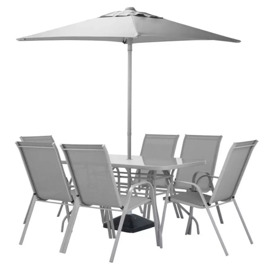 Home Sicily 6 Seater Metal Patio Set - Grey | Outdoor Garden Furniture Dining