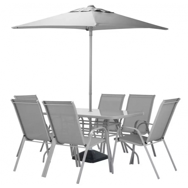 Sicily 6 Seater Garden Furniture Set - Table and Chairs Patio Set With Parasol
