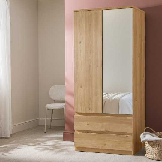 Jenson 2 Door 2 Drawer Mirror Wardrobe - Oak Effect | Mirror wardrobe oak finish