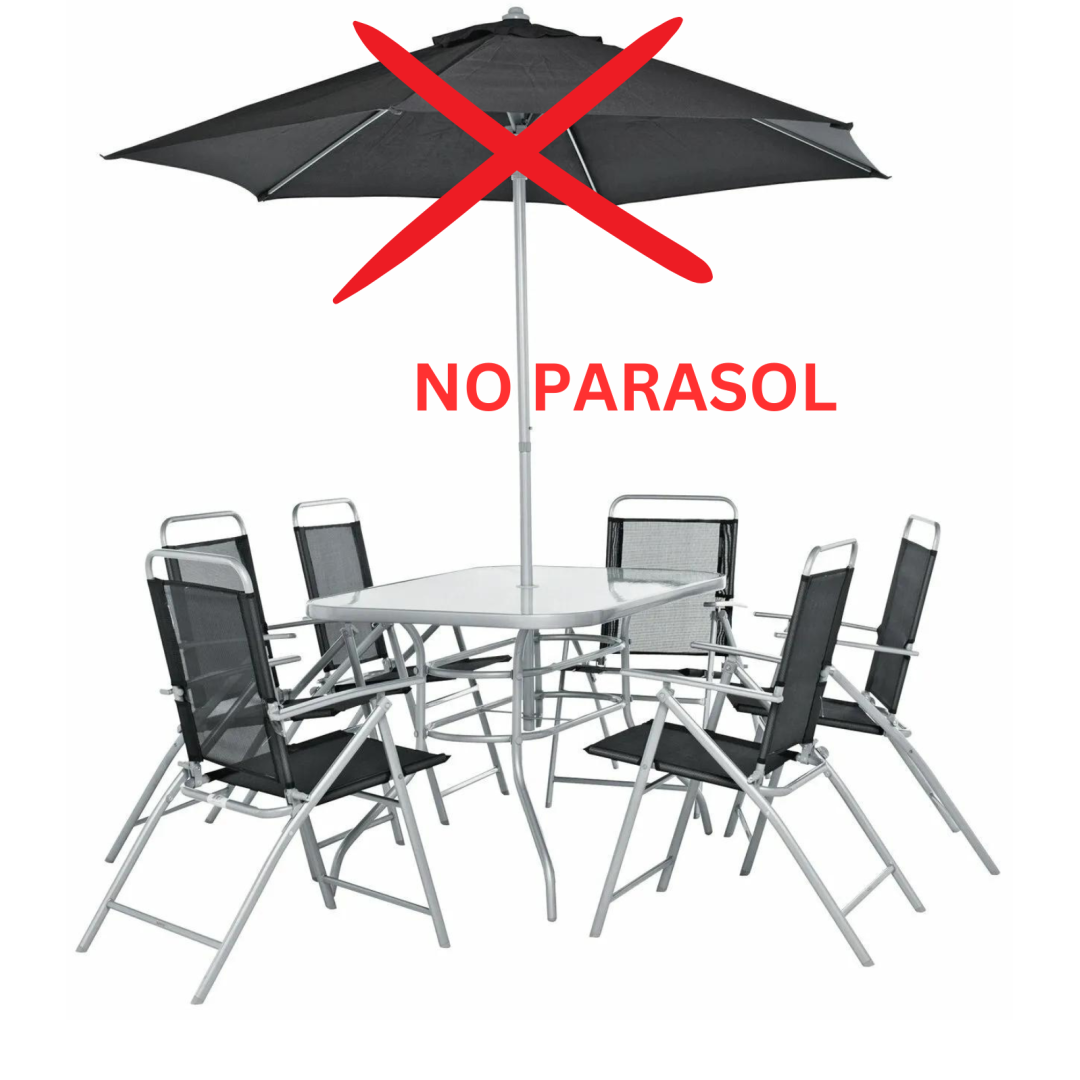 Pacific 6 Seater Folding Metal Patio Set Black NO Parasol