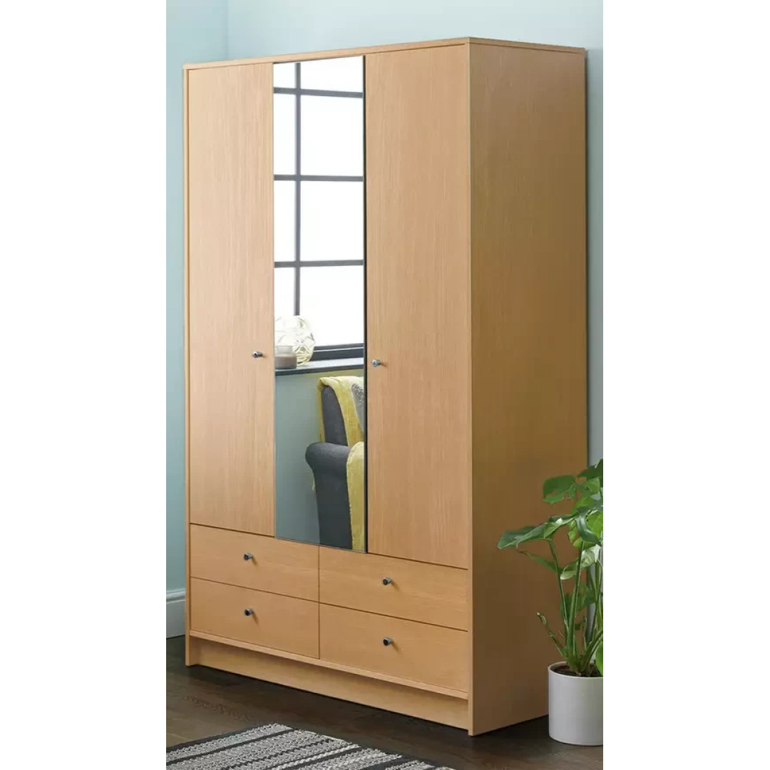 Malibu 3 Dr 4 Drawer Mirror Wardrobe - Oak Effect (B Grade) Malibu 3 Dr 4 Drawer Mirror Wardrobe - Oak Effect (B Grade)