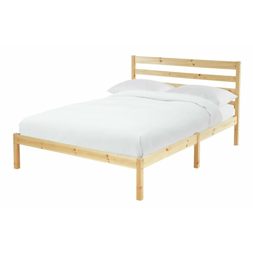 Nautral Double Solid Pine Wood Bed frame 4FT6 Adult Kids 135 190 Mattress