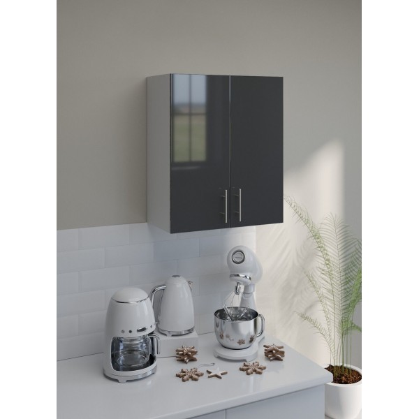 Kitchen Wall Unit 600mm Storage Cabinet With Doors Shelf 60cm - Dark Grey Gloss
