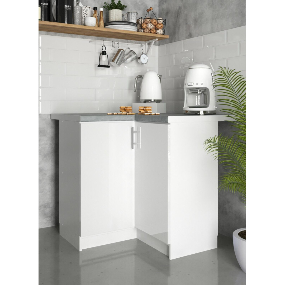 Kitchen Corner Base Cabinet 800mm Cupboard Unit - White Gloss