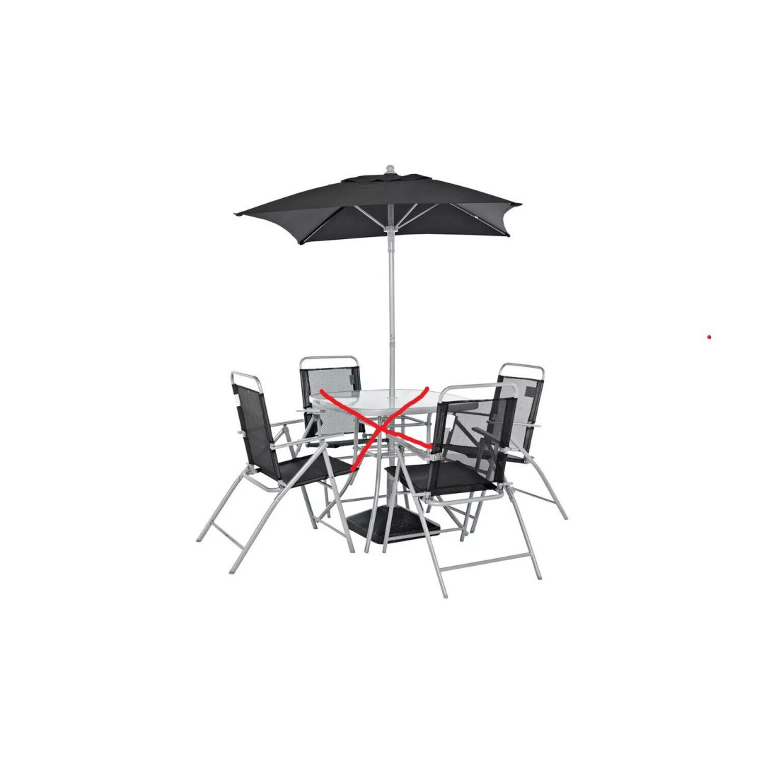 Parasol and 4 Folding Chairs ( TABLE NOT INCLUDED )
