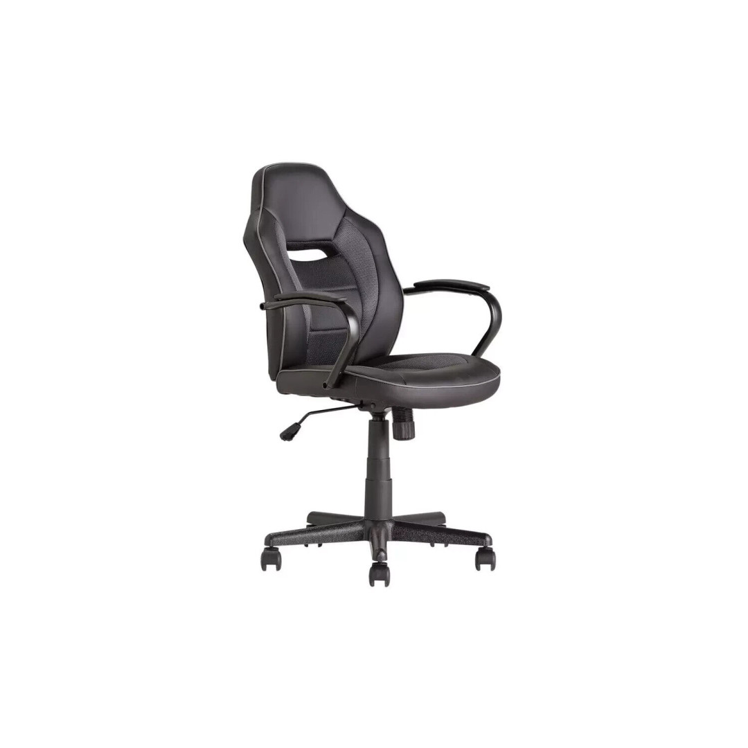 Faux Leather Mid Back Gaming Chair - Black