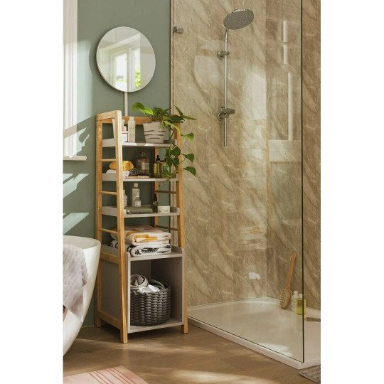 Bamboo Mirrored Tallboy - Grey