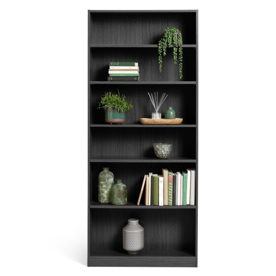 Maine Deep 6 Shelf Bookcase - Shelving Storage Unit Display Cabinet - Black