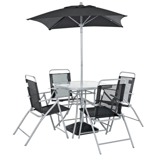 Home Atlantic 4 Seater Folding Metal Patio Set - Black | Outdoor Garden Dining