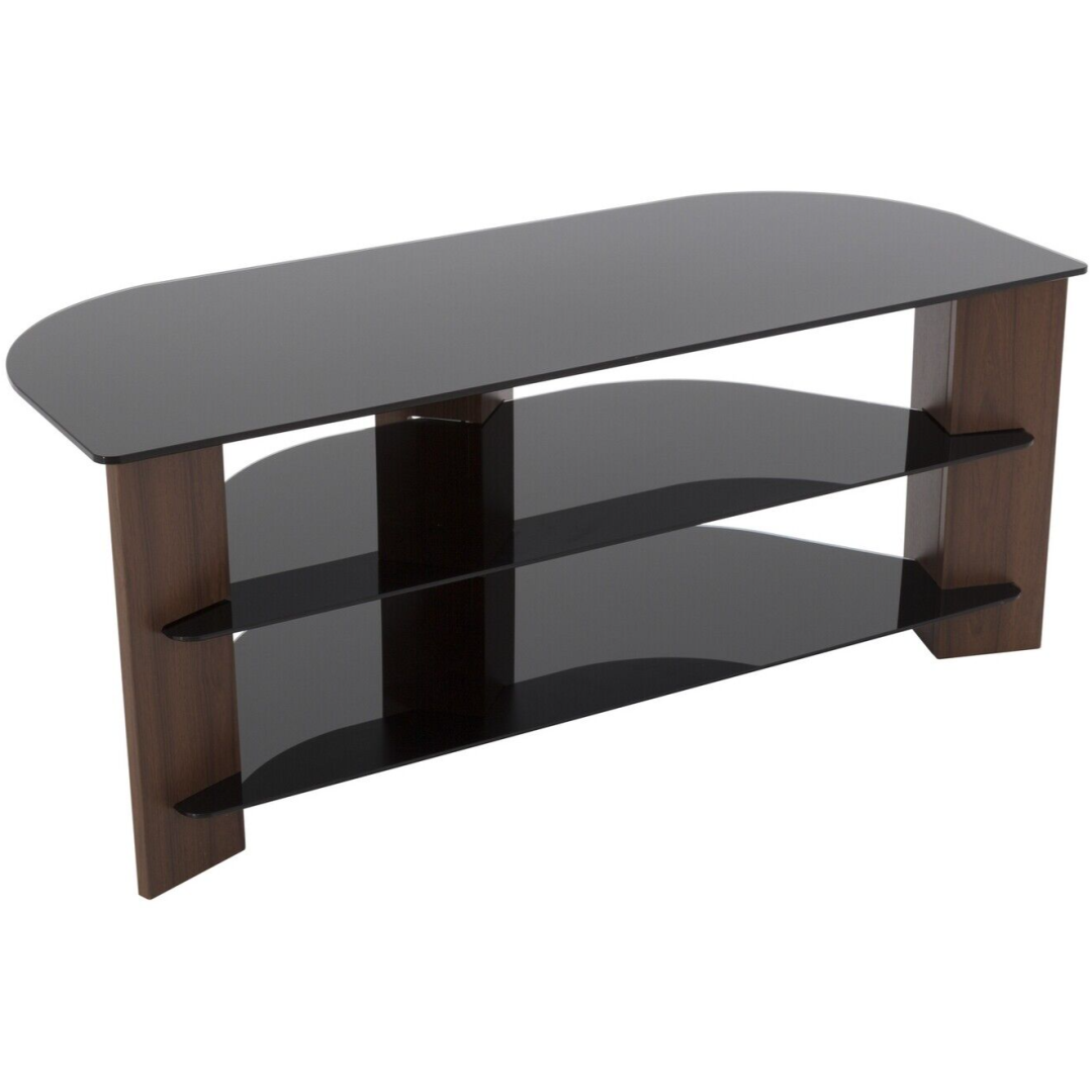 AVF Corner TV Stand With Storage Walnut Up to 55Inch TV Unit Glass Black 110cm AVF Corner TV Stand With Storage Walnut Up to 55Inch TV Unit Glass Black 110cm