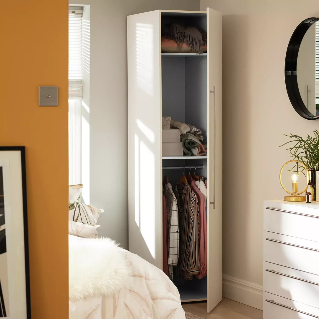 Atlas 1 Door Tall Wardrobe - White | Minimalist Visual Style Atlas 1 Door Tall Wardrobe - White | Minimalist Visual Style